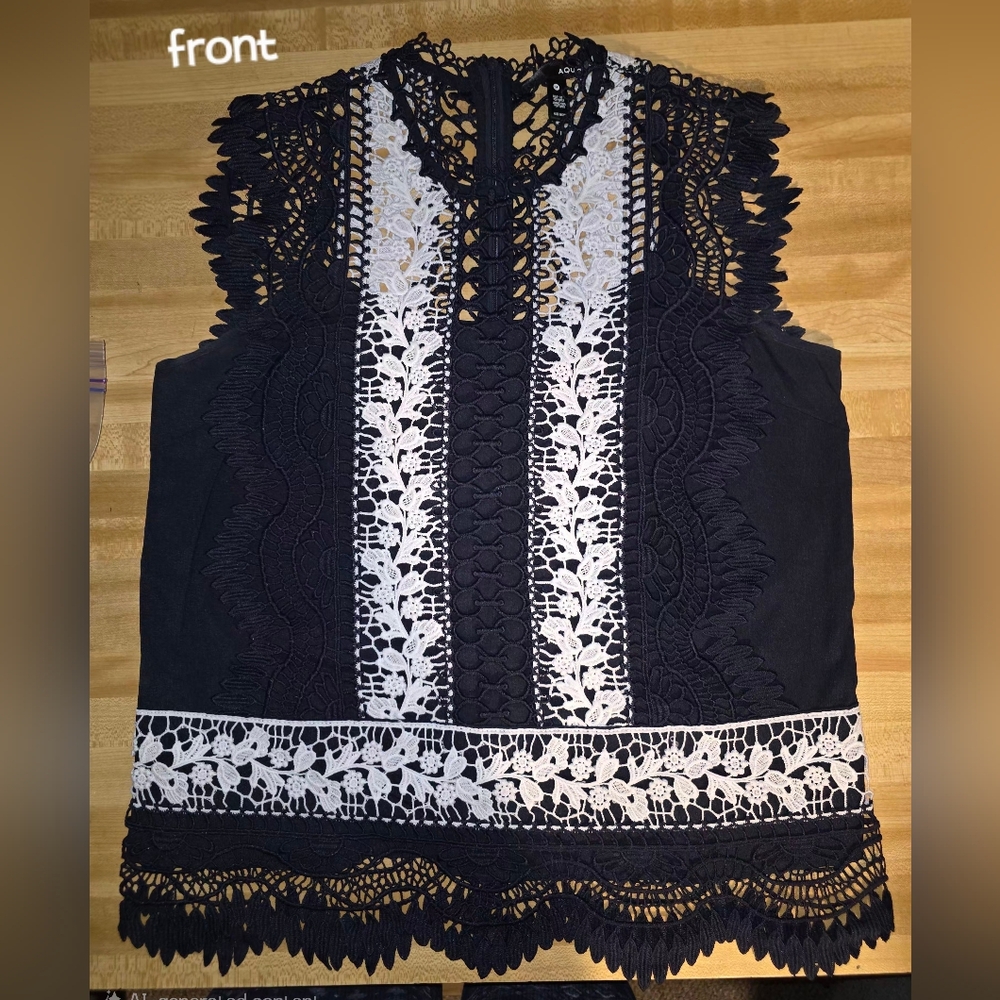 Aqua Black and White Lace Blouse - NWOT Medium (BL7) - Picture 4 of 8